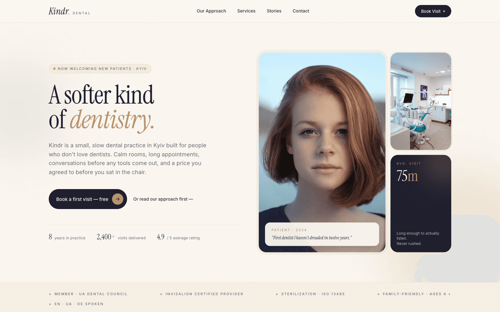 Kindr Dental editorial landing
